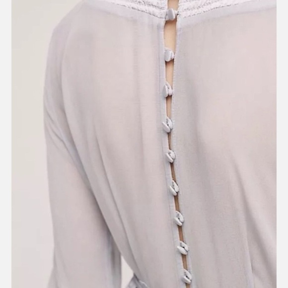 Anthropologie Ghost London Belled Gray Blue Peasant Boho Dress Tie Button Small - Picture 5 of 10